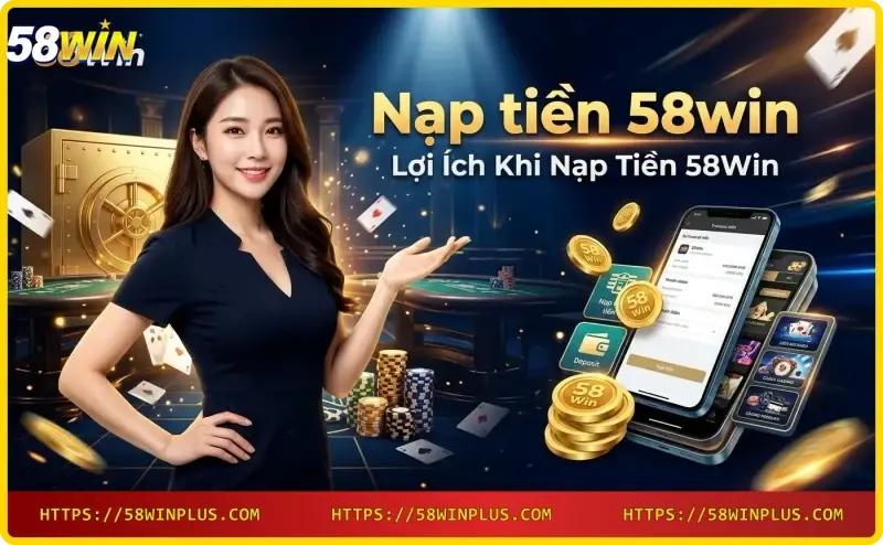 Biểu tượng khiên bảo mật vàng với tiền Việt Nam bay xung quanh, thể hiện lợi ích nạp tiền 58win
