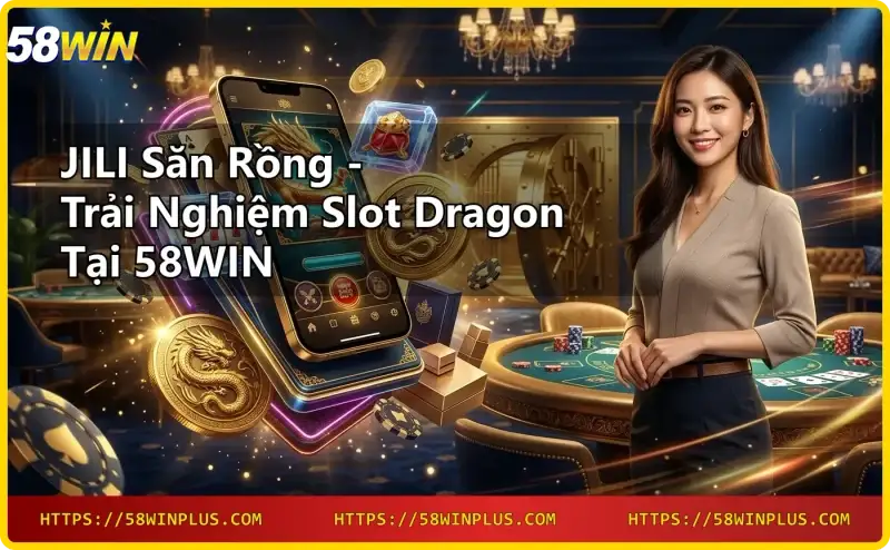 Giao diện game JILI săn rồng slot dragon với biểu tượng rồng và vàng