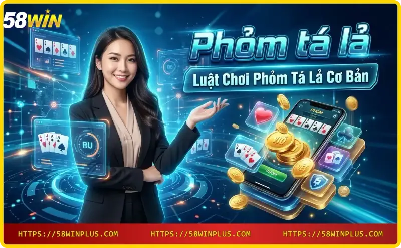 Tay cầm 9 lá bài phỏm, có phỏm 3 cây và sảnh, minh họa luật chơi phỏm tá lả